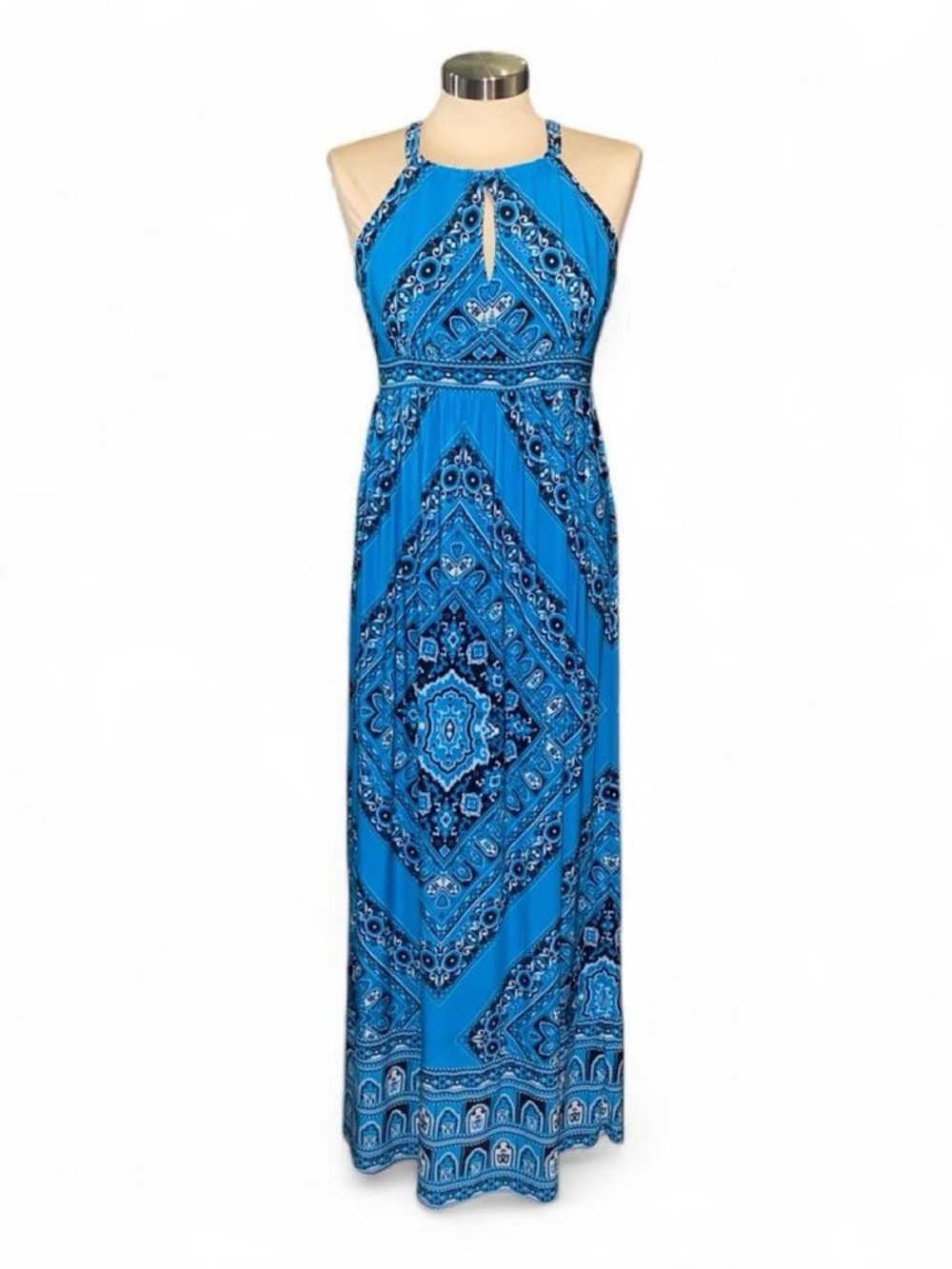 INC International Concepts Turquoise Halter Maxi Dress with Geo Medallion Print